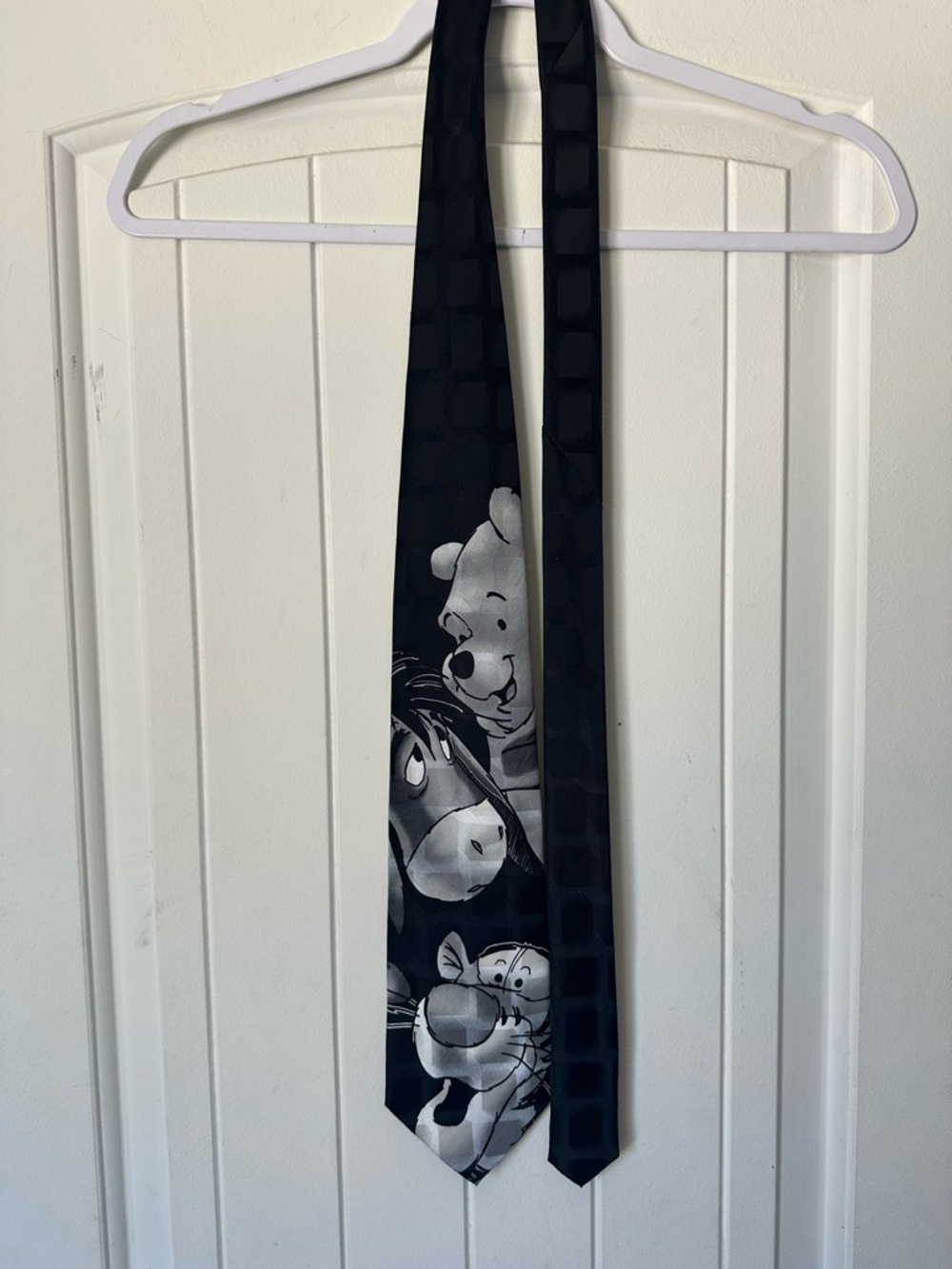Vintage Disney Winnie the Pooh & Friends Silk Tie - Black & Silver - 100% Silk